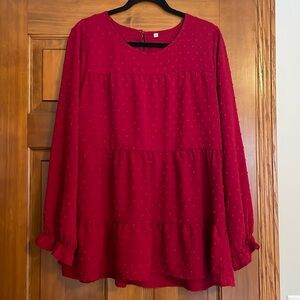 Amazon Red Swiss dot tiered long sleeve top